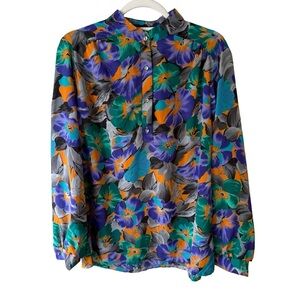 Teddi Vintage 80s Multicolor Floral Shirt Size 14 Cottagecore Retro Statement